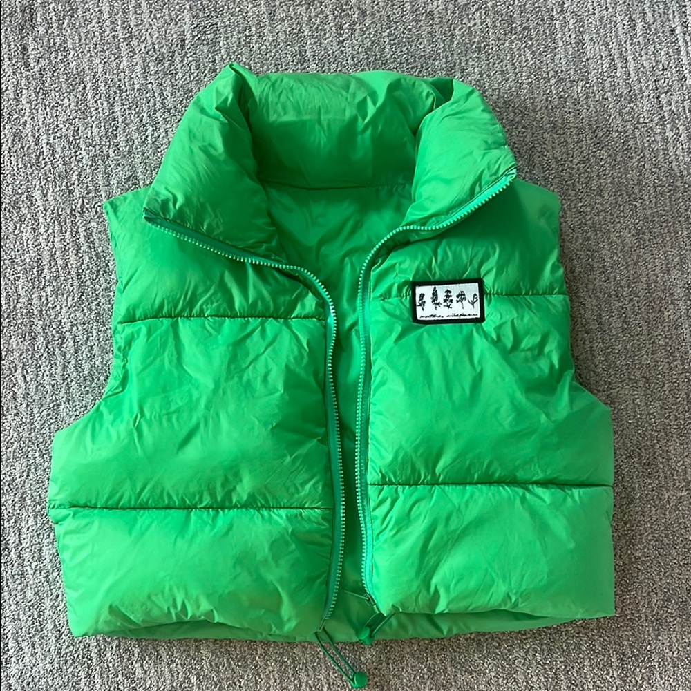 Green High Collar Quilted Vest